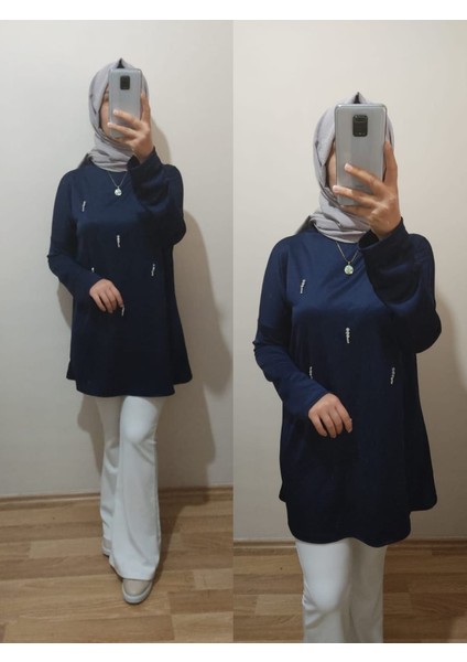 Taş Işleme Detaylı Scuba Oyşo Kumaş Sezen Tunik Kadın Tesettür Giyim ST2196