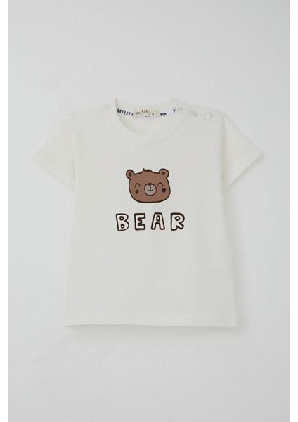 Erkek Bebek Şortlu Takım Sevimli Ayıcık Baskılı 9 Ay-3 Yaş, Ekru fiyatları