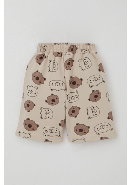 Erkek Bebek Şortlu Takım Sevimli Ayıcık Baskılı 9 Ay-3 Yaş, Ekru indirimleri