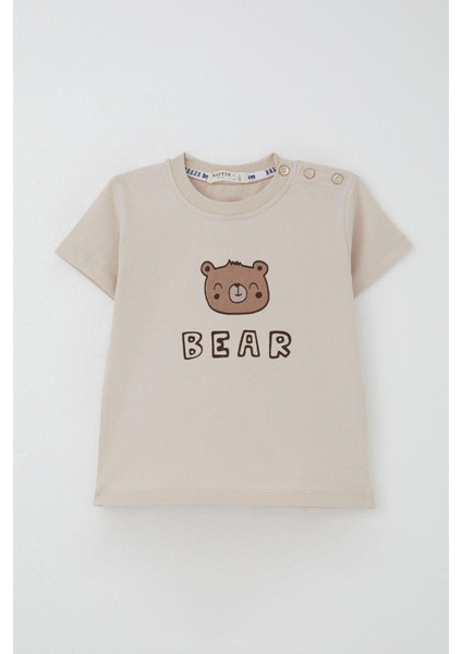 Erkek Bebek Şortlu Takım Sevimli Ayıcık Baskılı 9 Ay-3 Yaş, Bej fiyatları