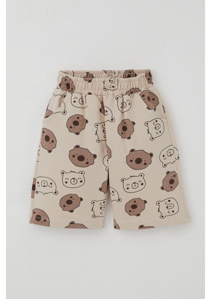 Erkek Bebek Şortlu Takım Sevimli Ayıcık Baskılı 9 Ay-3 Yaş, Bej modelleri