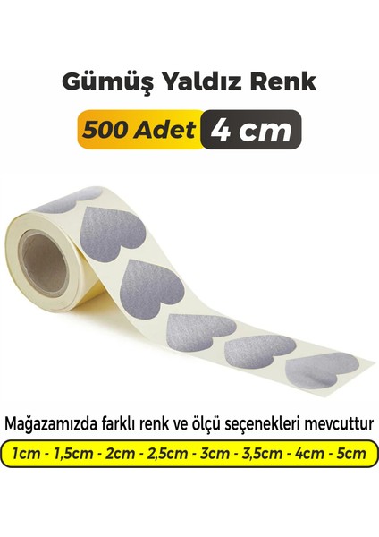 Kalp Kesimli Gümüş Yaldız Çok Amaçlı Etiket 4cm (500 Adet)