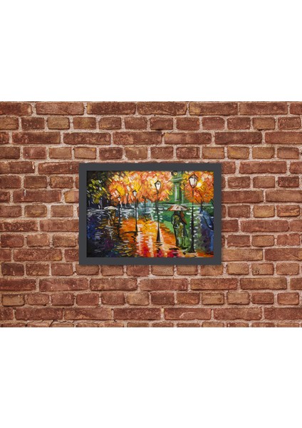 Ahşap Kendinden Çerçeveli Tablo - Afremov - Aşk Yolu Yağlı Tablo, Standart - 20X28CM