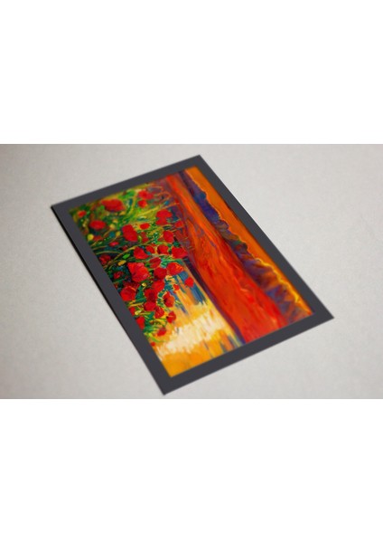 Ahşap Kendinden Çerçeveli Tablo - Yağlı Boya Gün Batımı Kırmızı Gelincik, Standart - 20X28CM fırsatları