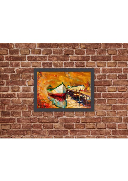 Ahşap Kendinden Çerçeveli Tablo - Yağlı Boya Kayık Modeli, Standart - 20X28CM