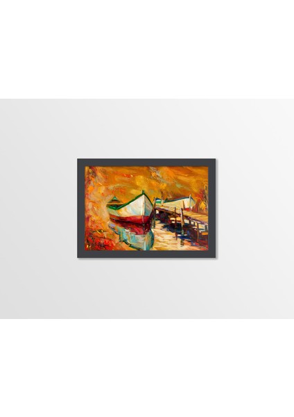 Ahşap Kendinden Çerçeveli Tablo - Yağlı Boya Kayık Modeli, Standart - 20X28CM