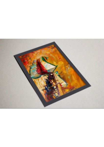 Ahşap Kendinden Çerçeveli Tablo - Yağlı Boya Kayık Modeli, Standart - 20X28CM