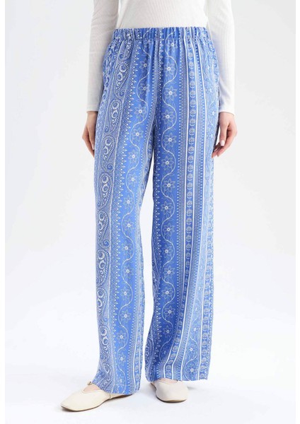 Wide Leg Geniş Paça Desenli Esnek Belli Viskon Pantolon E1824AX25SP