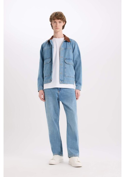 %100 Pamuk Slim Fit Dar Kesim Kontrast Yakalı Mevsimlik Baharlık Denim Ceket E6533AX25SP fırsatları