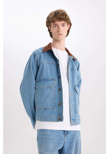 %100 Pamuk Slim Fit Dar Kesim Kontrast Yakalı Mevsimlik Baharlık Denim Ceket E6533AX25SP indirimleri