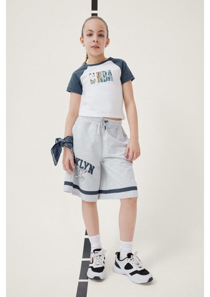 Kız Çocuk Beli Lastikli Baskılı Şort