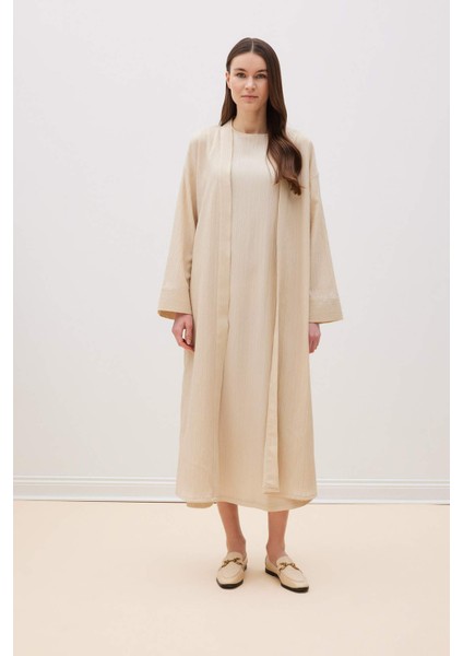 Relax Fit Şal Yaka Krinkıl Kumaş Uzun Kimono E1816AX25SP