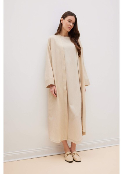 Relax Fit Şal Yaka Krinkıl Kumaş Uzun Kimono E1816AX25SP