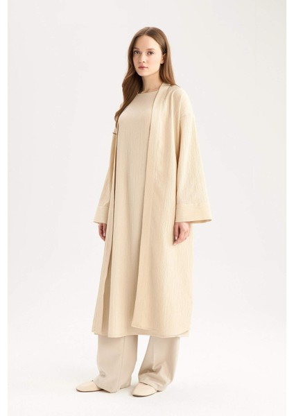 Relax Fit Şal Yaka Krinkıl Kumaş Uzun Kimono E1816AX25SP