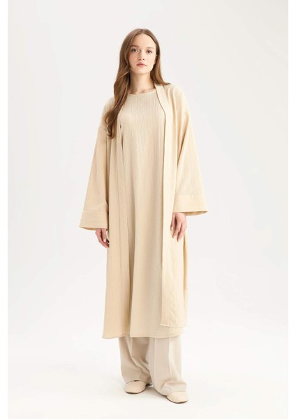 Relax Fit Şal Yaka Krinkıl Kumaş Uzun Kimono E1816AX25SP