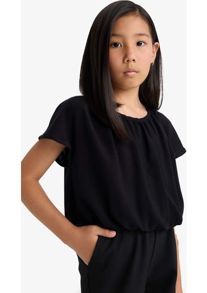 Kız Çocuk Yuvarlak Yaka Kısa Kollu Siyah Bluz E6855A825SM