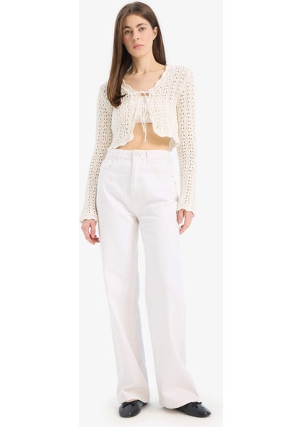Regular Fit V Yaka Bağlamalı Kroşe Triko Hırka E7134AX25SM fiyatları