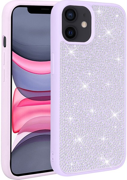 Apple iPhone 11 Kılıf Parlak Taşlı Tasarım Joec Ston Kapak-Lila