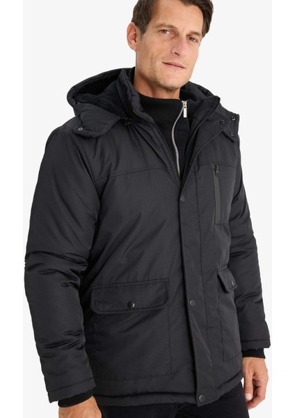 Su İtici Kapüşonlu Mont Polar Astarlı Fermuarlı Cepli Çıtçıtlı E7287AX24WN