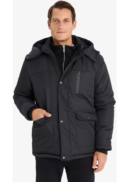 Su İtici Kapüşonlu Mont Polar Astarlı Fermuarlı Cepli Çıtçıtlı E7287AX24WN