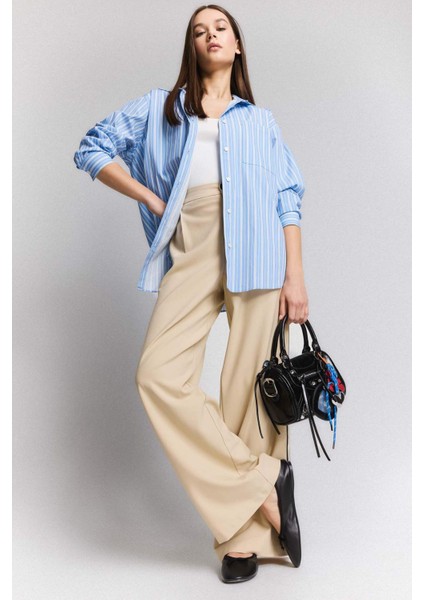 Wide Leg Kumaş Palazzo Pantolon Fermuarlı Normal Bel Standart Boy Geniş Bol Paça E7275AX25SP fiyatları