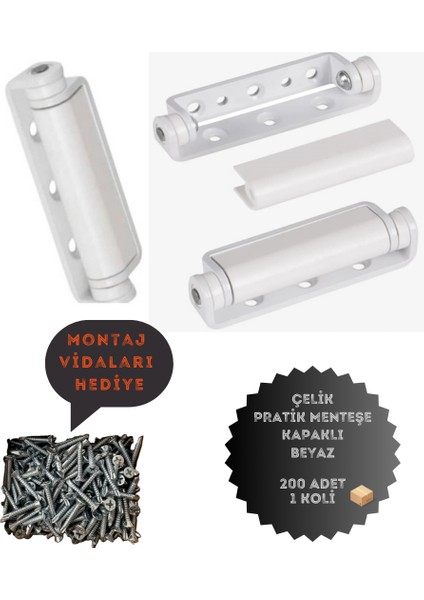 Pvc Pimapen Kapı Pencere Pratik Çelik Menteşe 80MM Beyaz (200 Adet-1 Koli)