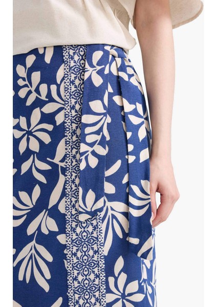 Regular Fit Çiçek Desenli Keten Karışımlı Midi Etek E7337AX25SM indirimleri