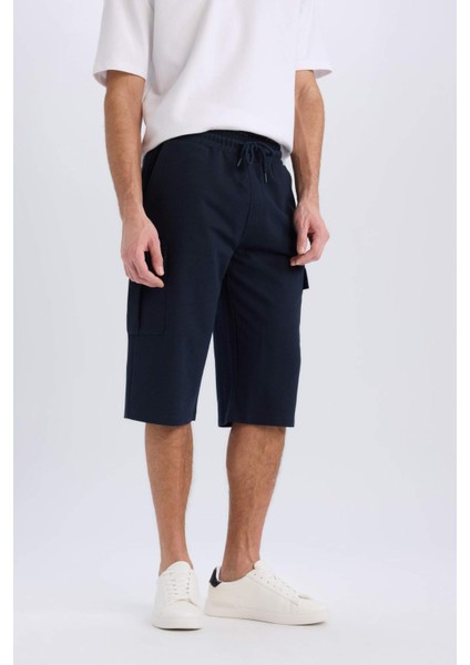 Slim Fit Dar Kesim Kargo Cepli Basic Düz Kapri Şort T4693AZ25SM