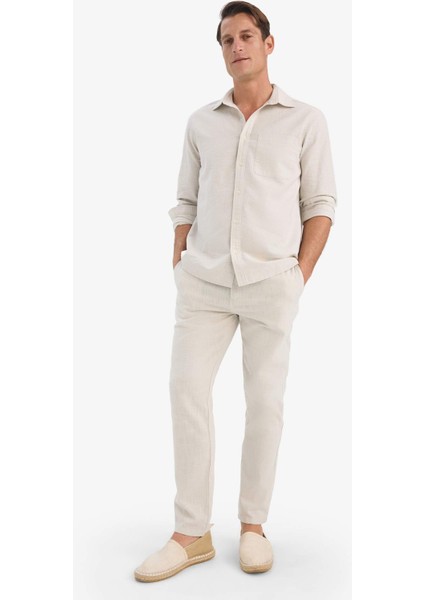 %100 Pamuk Keten Görünümlü Pantolon Beli Lastikli Slim Fit Dar Kesim Cepli Düz Paça D2671AX25SM fiyatları