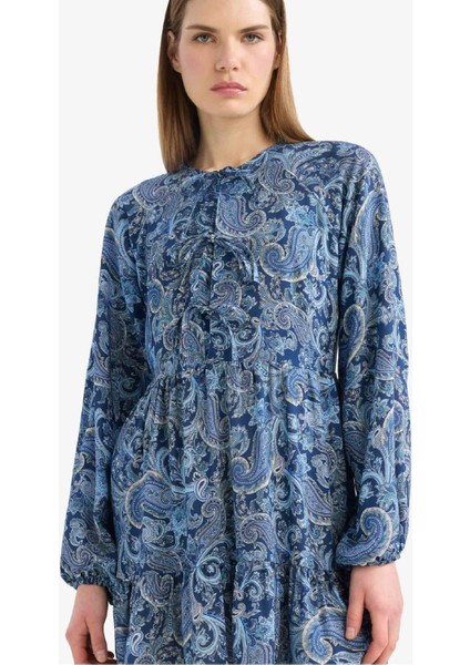 Bisiklet Yaka Desenli Uzun Kollu Mini Elbise E6612AX25SP modelleri