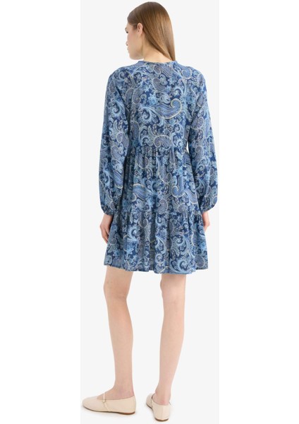 Bisiklet Yaka Desenli Uzun Kollu Mini Elbise E6612AX25SP indirimleri