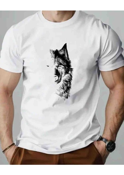 Siyah&beyaz Kurt Baskılı Özel Tasarım Oversize Tshirt