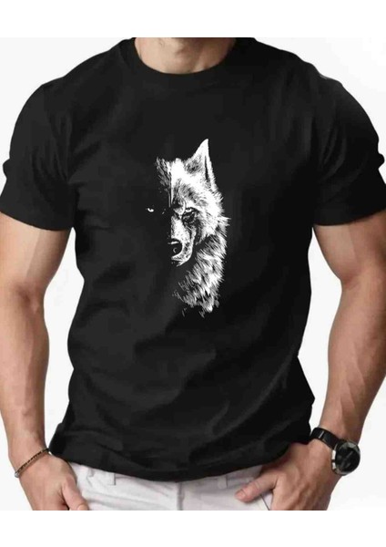 Siyah&beyaz Kurt Baskılı Özel Tasarım Oversize Tshirt
