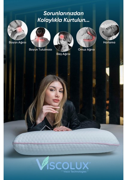 Oval Sabun Ortopedik Visco Yastık - %100 Visco Boyun Düzleşmesi Önleyici 60X40X15 Pembe