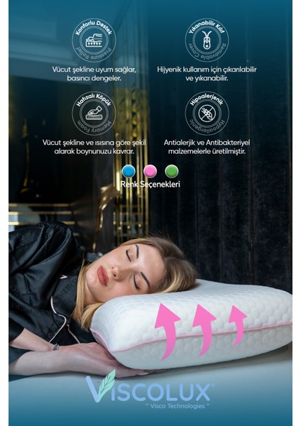 Oval Sabun Ortopedik Visco Yastık - %100 Visco Boyun Düzleşmesi Önleyici 60X40X15 Pembe
