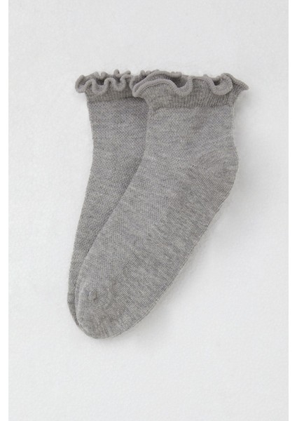 Kız Çocuk Soket Çorap Bilek Kısmı Lastik Fırfırlı 9-14 Yaş, Gri Melanj
