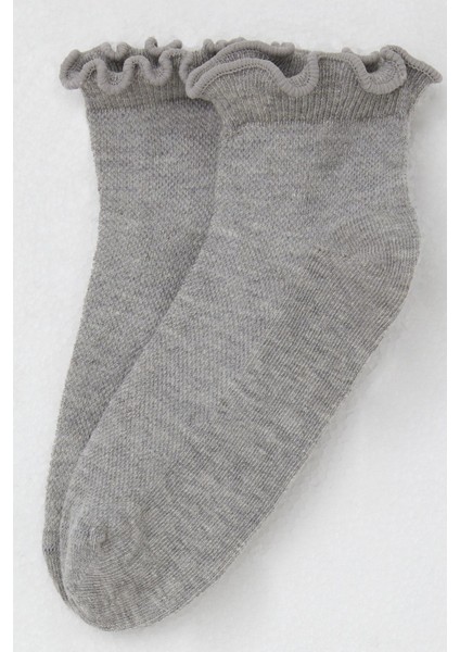 Kız Çocuk Soket Çorap Bilek Kısmı Lastik Fırfırlı 9-14 Yaş, Gri Melanj modelleri