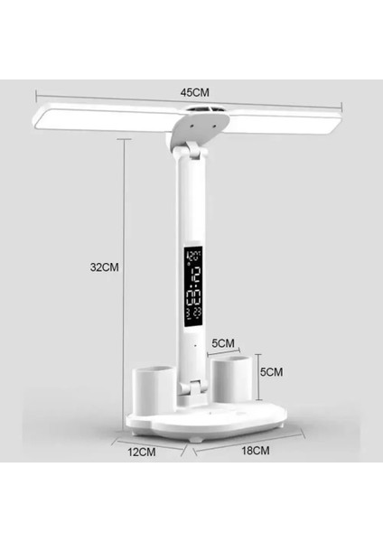 Fonksiyonel Şarjlı LED Masa Lambası,saat,termometre,takvim,kalemlik,telefon Tutucu,5in1