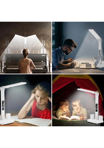 Fonksiyonel Şarjlı LED Masa Lambası,saat,termometre,takvim,kalemlik,telefon Tutucu,5in1