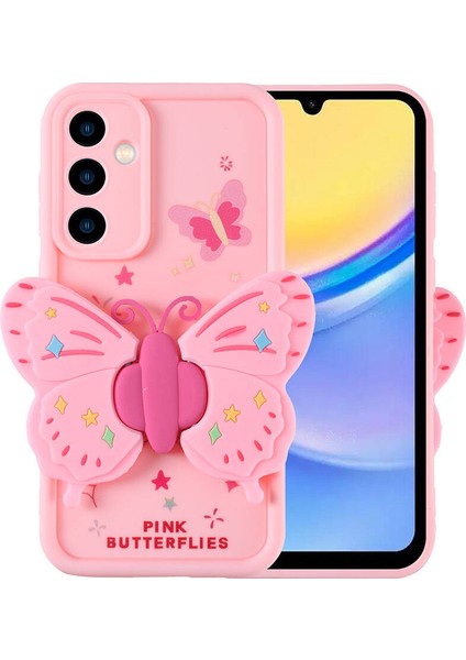 Galaxy A15 Kılıf Kamera Korumalı Figür Tasarımlı Joec Kapya Kapak-Pembe Açık