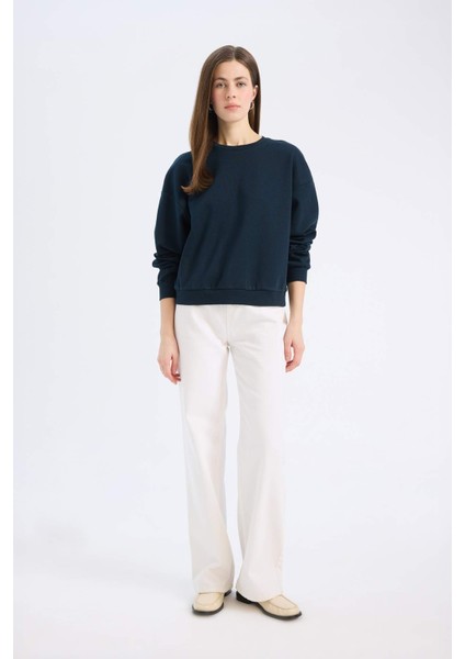 Regular Fit Bisiklet Yaka Kalın Basic Düz Sweatshirt D6645AX25SP fiyatları