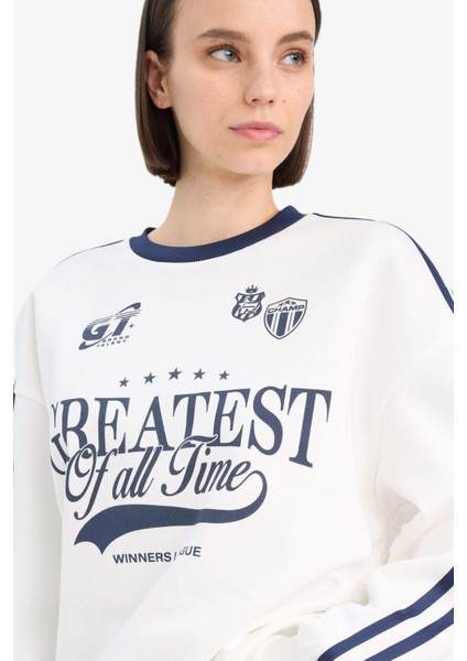 Coool Oversize Geniş Kalıp Bisiklet Yaka Baskılı Kalın Sweatshirt D5957AX25SP