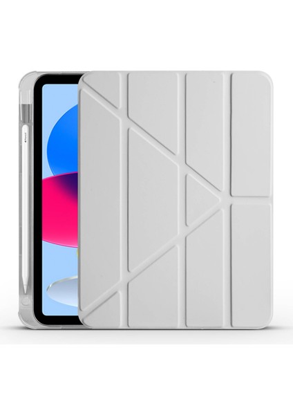 iPad 11.nesil 2025 Kılıf Tlzn Tri Folding Kalem Bölmeli Standlı Kılıf - Gri