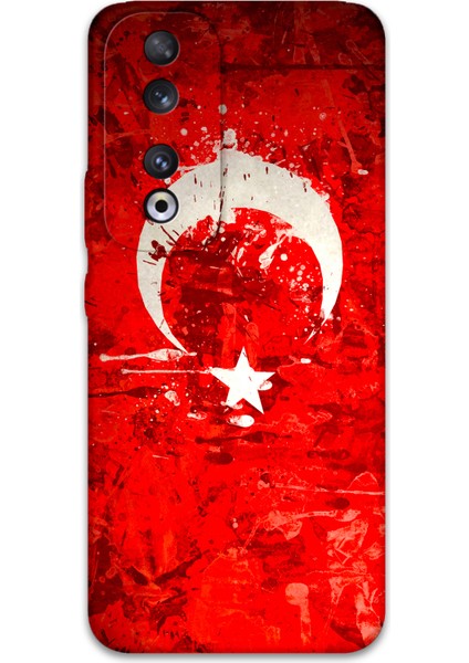 Huawei Honor 90 Uyumlu Türk Bayrağı Desenli Telefon Kılıfı + Ekran Koruyucu - 5847