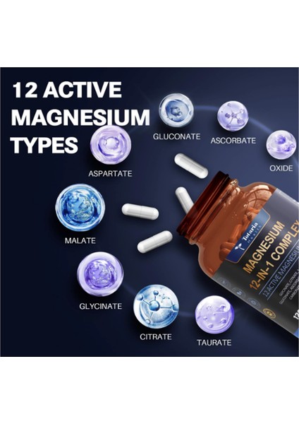 Healt Magnesium Complex 700 mg 12 In 1 Glycinate Citrate Malate Oxide Taurate Aspartate Orotate Vegan 120 Capsules modelleri
