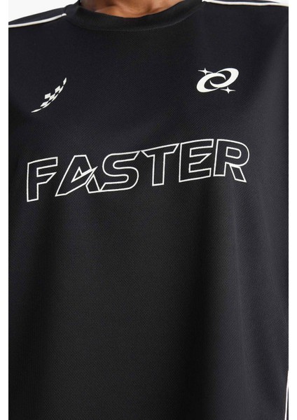 fit Oversize Geniş Kalıp Bisiklet Yaka Slogan Baskılı Sporcu Kısa Kollu TIŞÖRT D9033AX25SP indirimleri