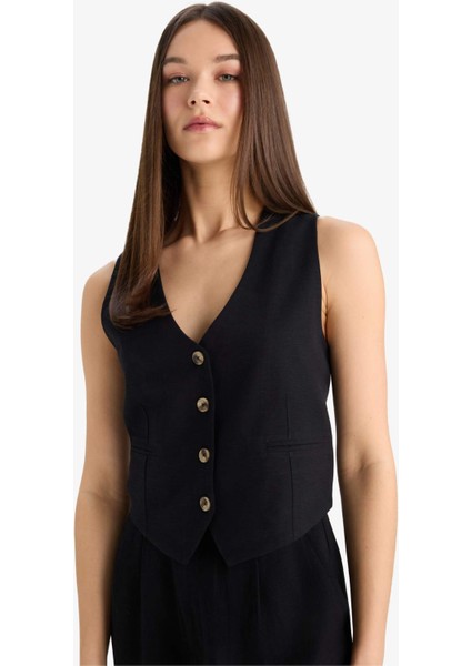 V Yaka Keten Karışımlı Blazer Yelek E6209AX25SP modelleri