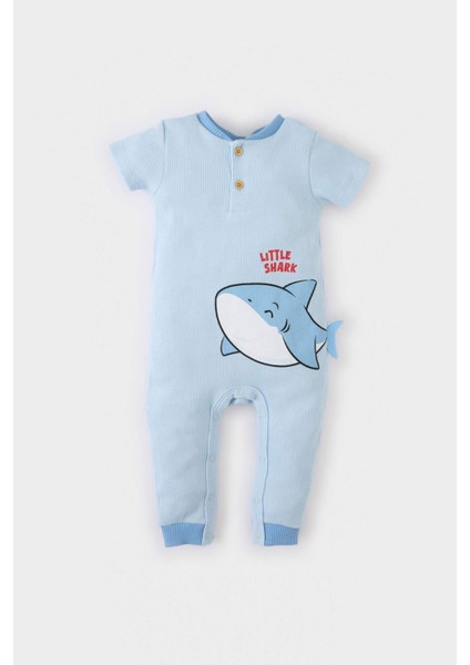 Erkek Bebek Yenidoğan Köpek Balığı Baskılı Kısa Kollu Waffle Tulum E7939A525SM fırsatları