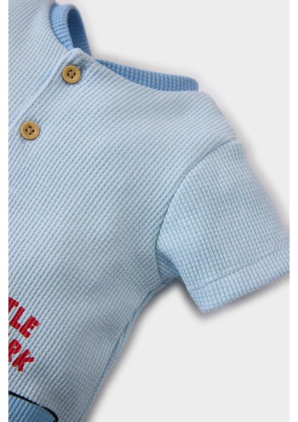 Erkek Bebek Yenidoğan Köpek Balığı Baskılı Kısa Kollu Waffle Tulum E7939A525SM indirimleri