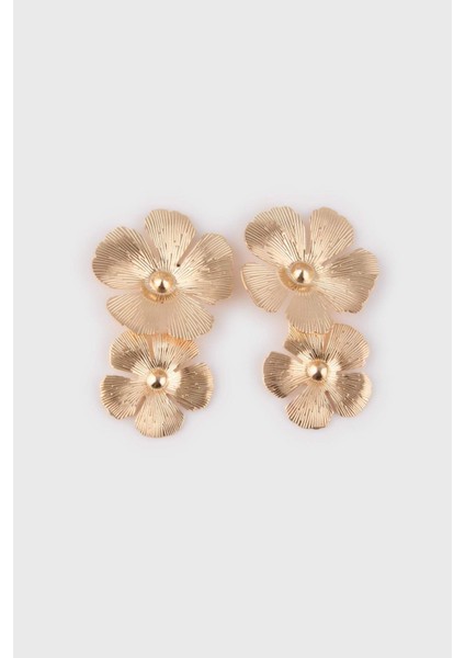 Kadın Çiçekli Gold Küpe E8043AXNS